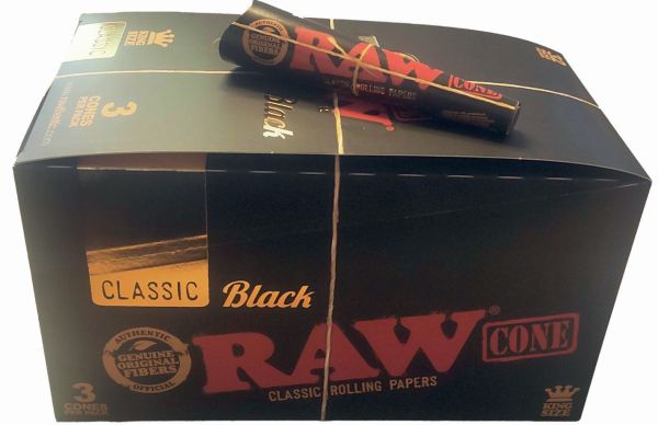 Raw Classic King Size Pre-Rolled Cones - Black - Pack of 32 - Vape wholesale supplies
